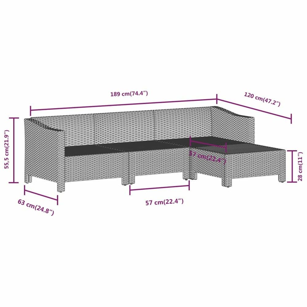 Salon de jardin meuble d'extérieur ensemble de mobilier 6 pièces avec coussins gris résine tressée