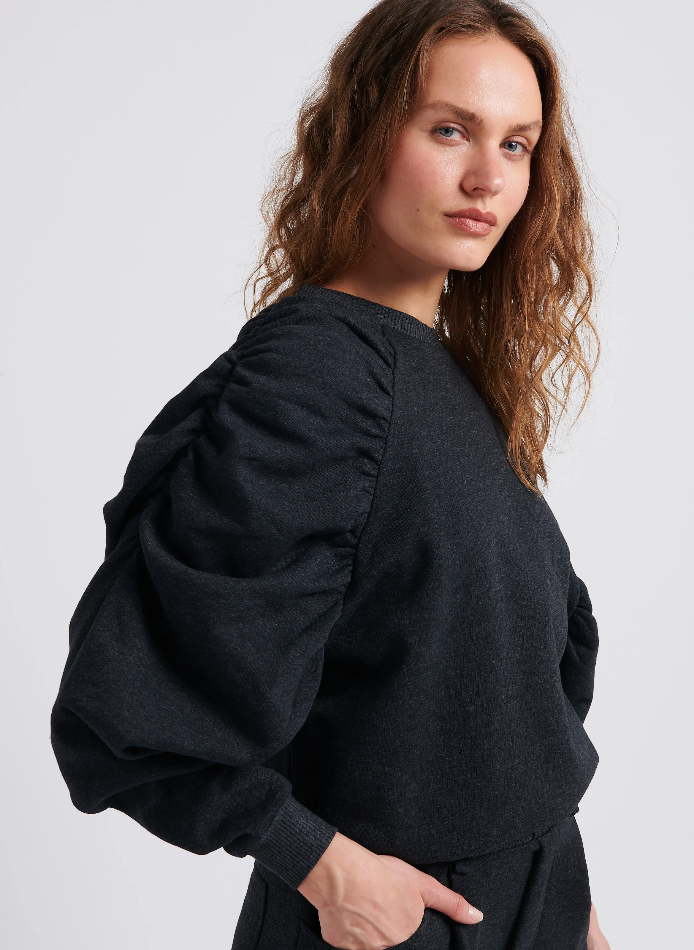 XENIA - Sweat col rond en coton mélangé | Gris