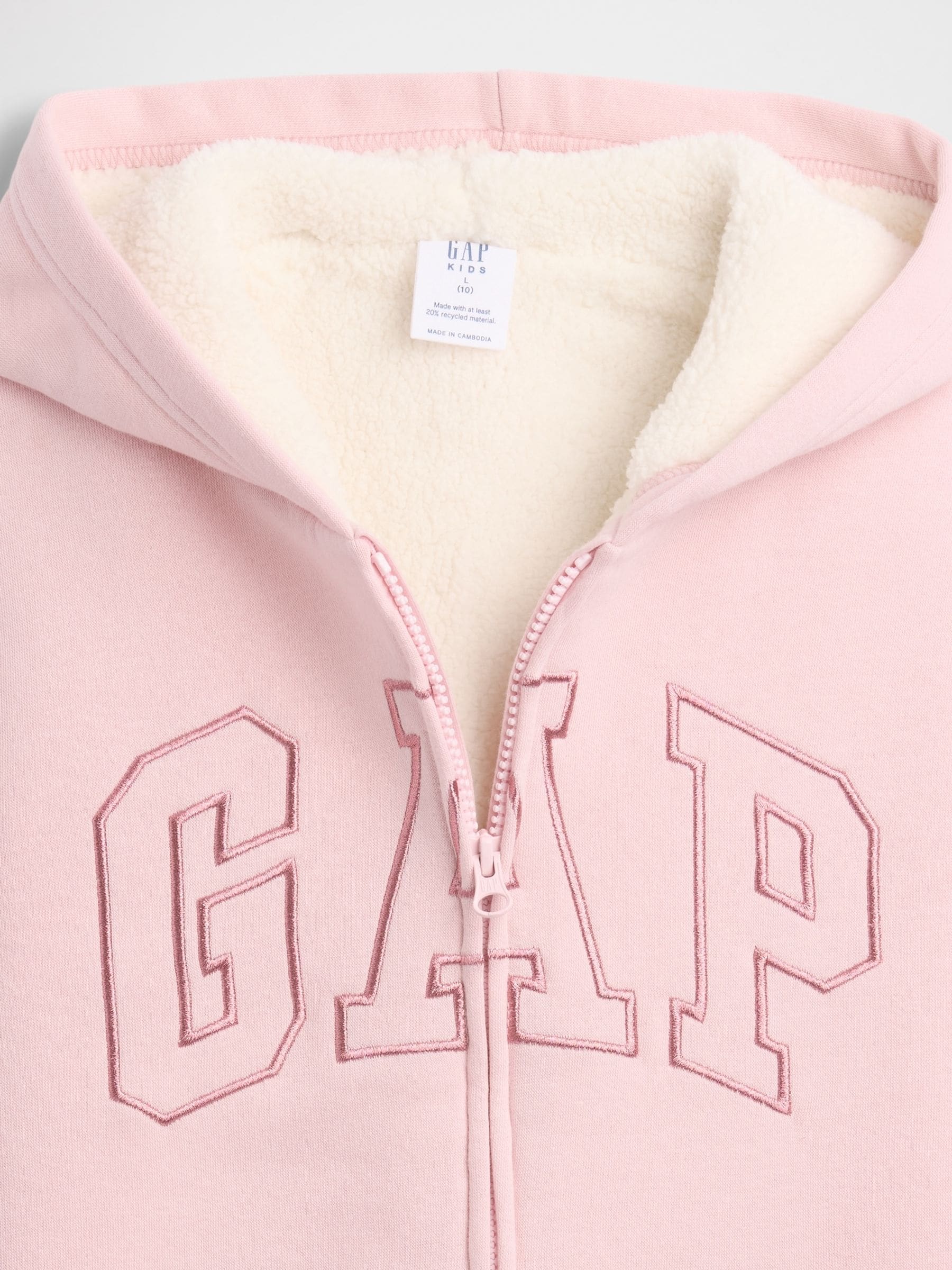 Roze - Gap hoodie met sherpavoering, rits en logo (4 - 13 jr)
