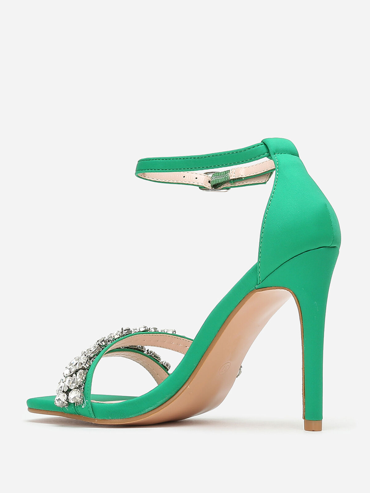 Sandales en tissu à strass et talon fin- Vert