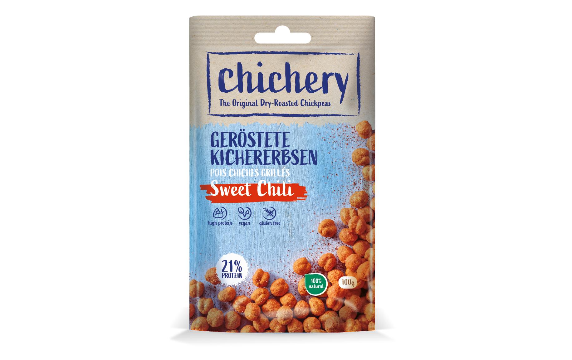 Geröstete Kichererbsen Sweet Chili 100 gKnackiger Kichererbsensnack