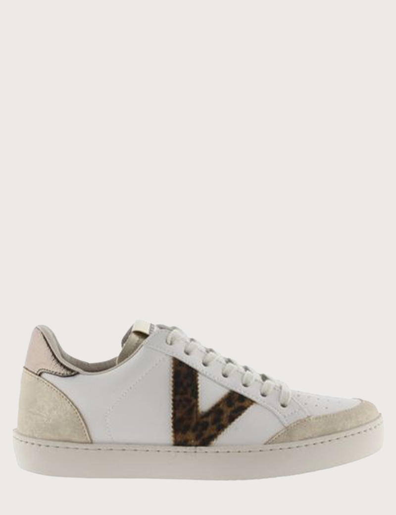 VICTORIA BASKETS BASSES CUIR BERLIN  BRILLANT LOGO LÉOPARD