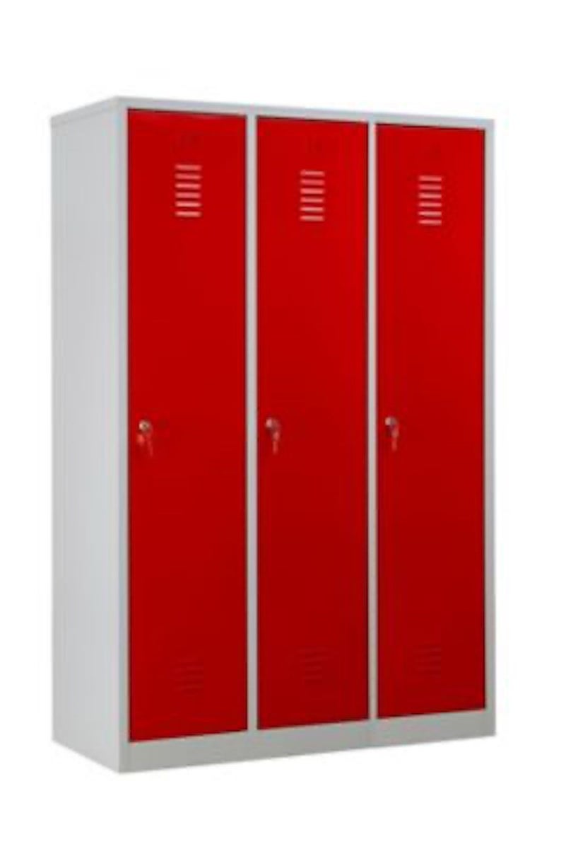 PROREGAL Garderobekast Camel 3-Vaks met Pro Divider HxBxD 180 x 119 x 50 cm Cilinderslot Grijs-Rood
