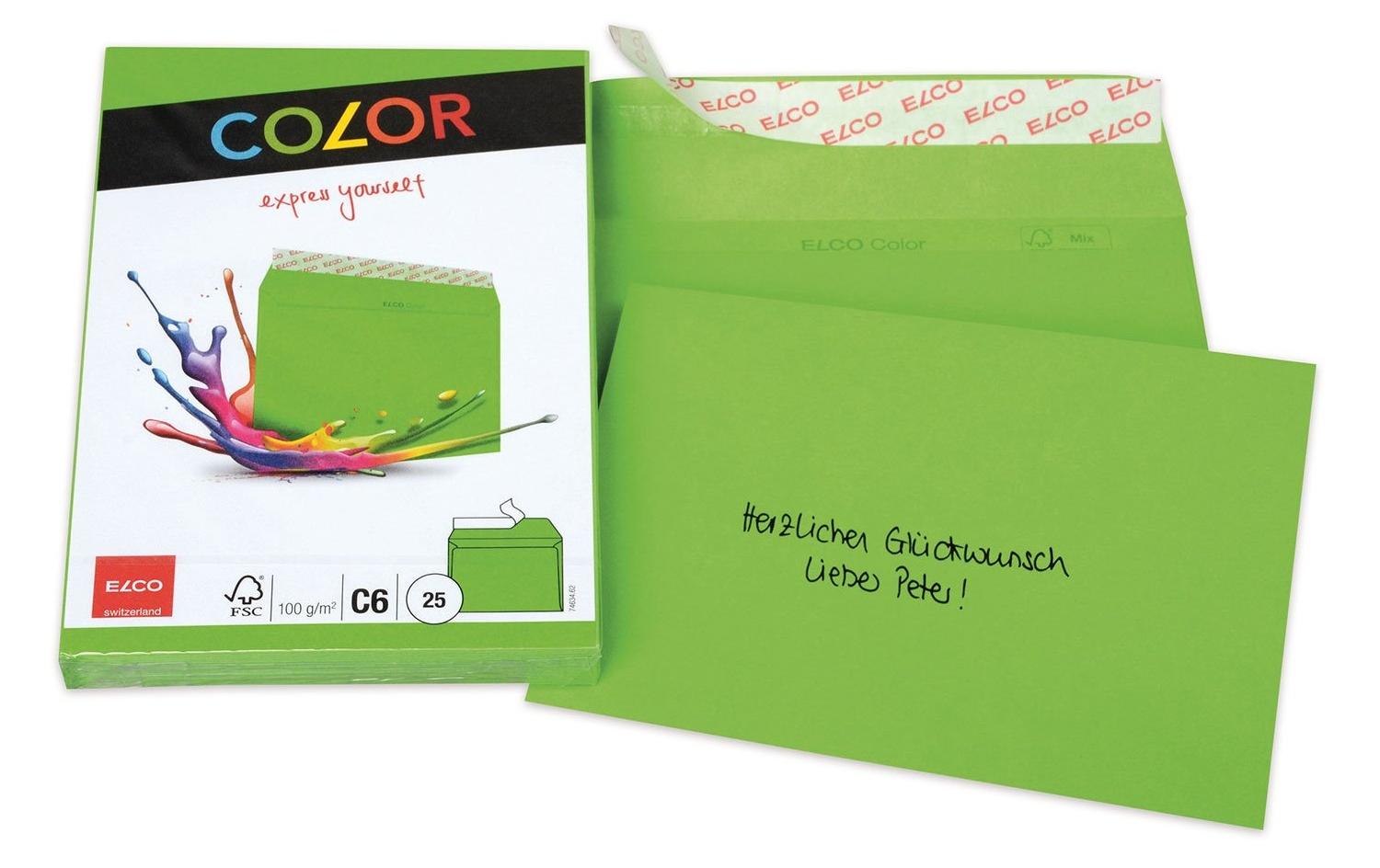 Couvert Color C6, Keine Fenster, 25 Stück, GrünFarbige Briefumschläge von Elco