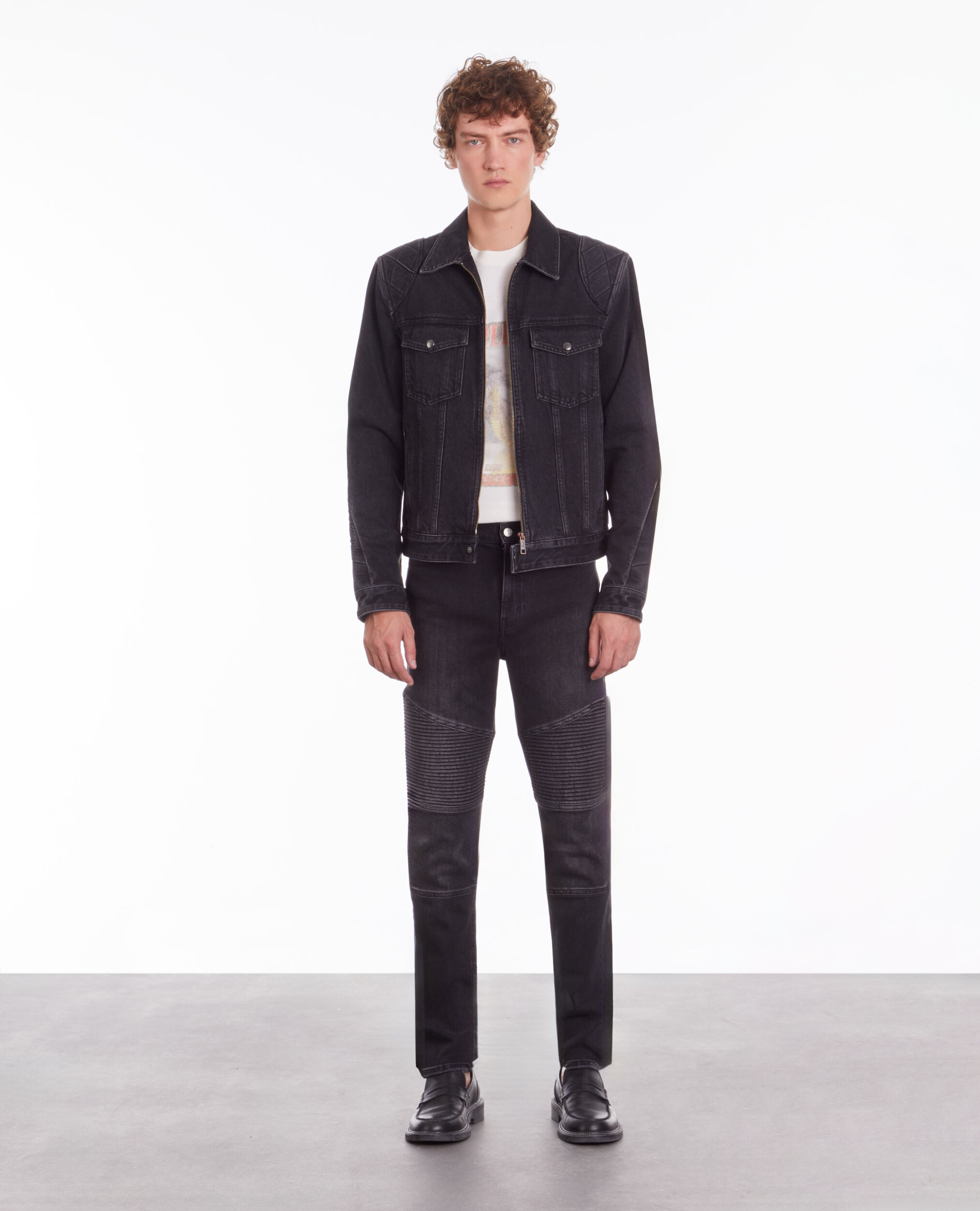 Blouson biker noir en denim