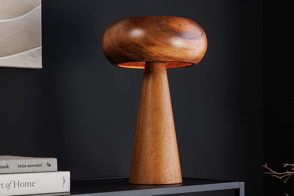 Runde Tischlampe ALVA 40cm natur Akazienholz Eisen Tischleuchte