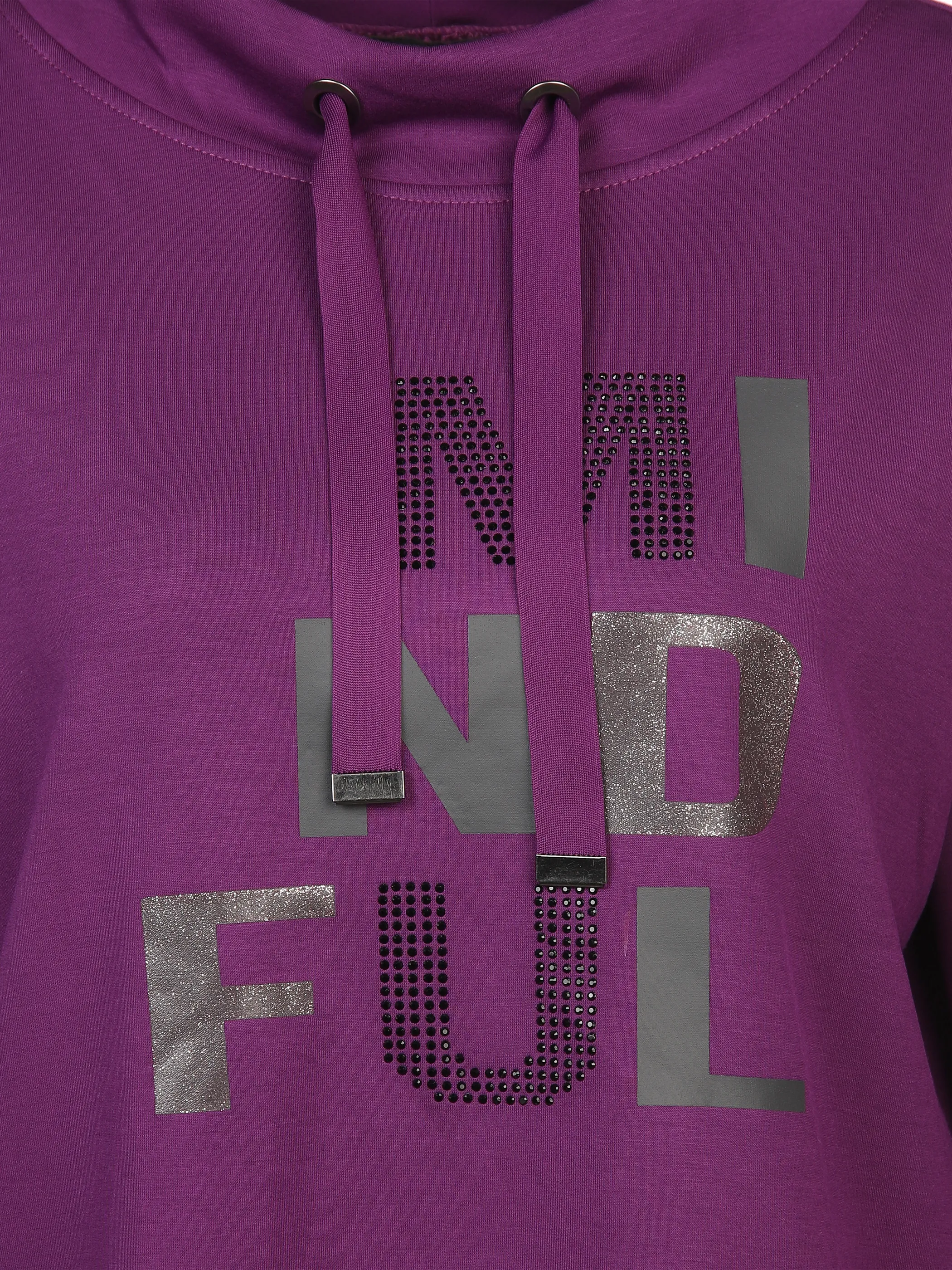 Damen Sweatshirt mit Glitzerprint und Strassbesatz