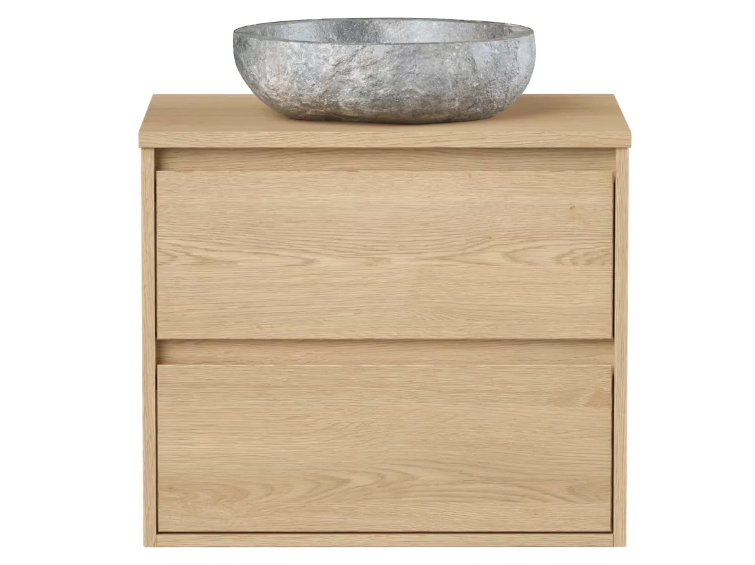 Meuble de salle de bain avec vasque à poser en pierre - Placage chêne - 60 cm - MILIPAM