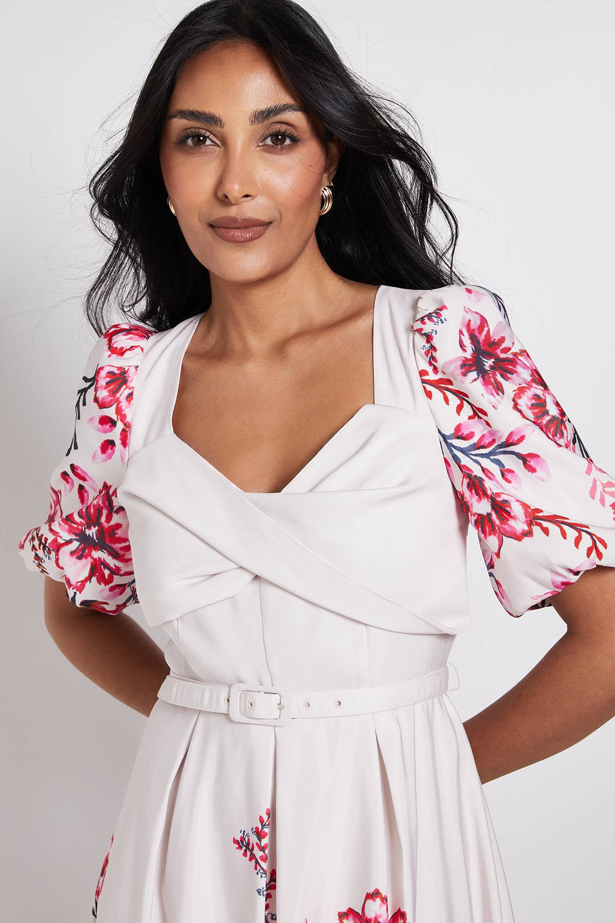 Wallis Robe Midi Petite À Torsade En Ottoman Fleuri
