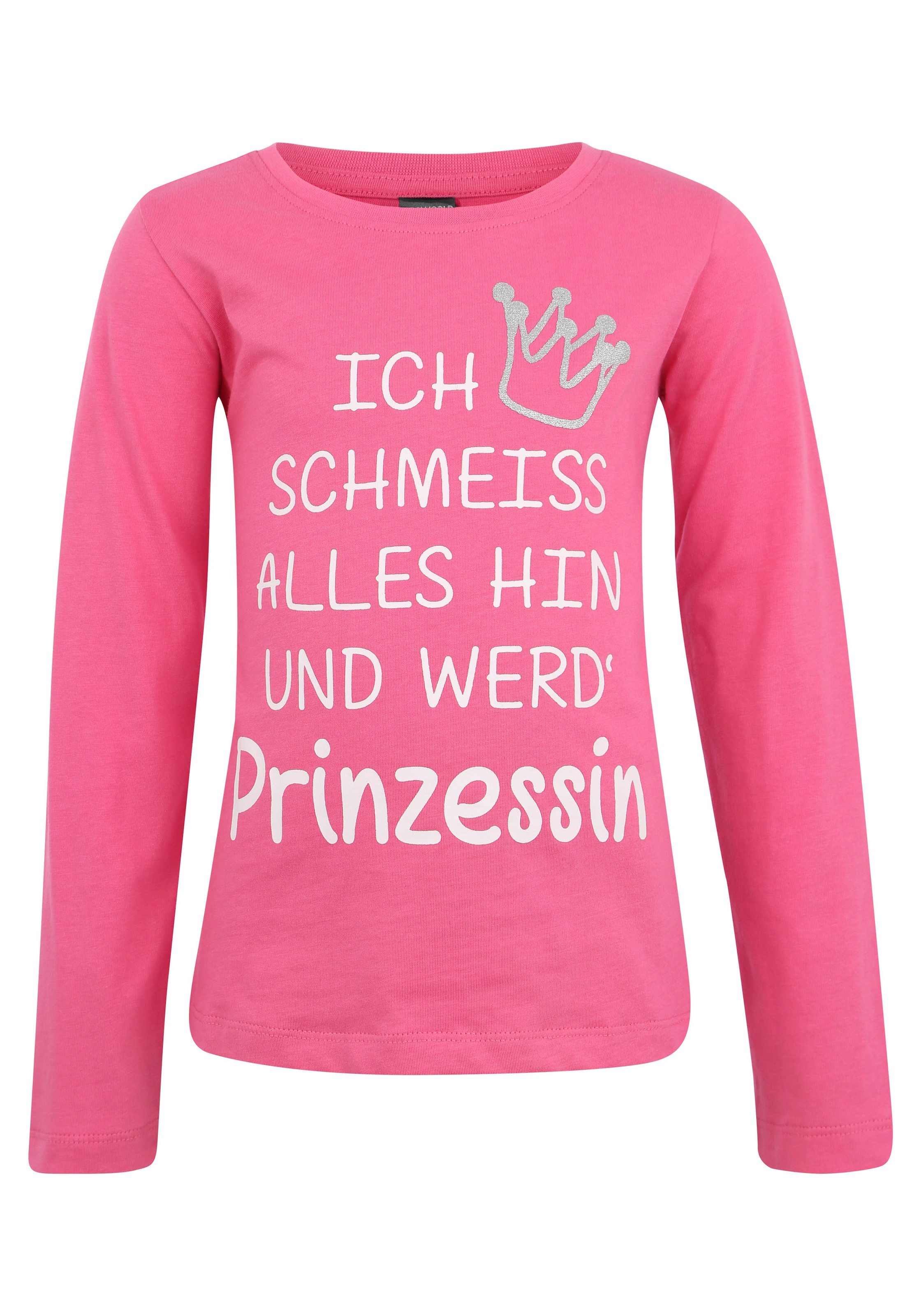 KIDSWORLD Langarmshirt »Ich schmeiss alles hin und werd´ Prinzessin«, langärmlig,  Basic-Passform,  mit Glitzerdruck