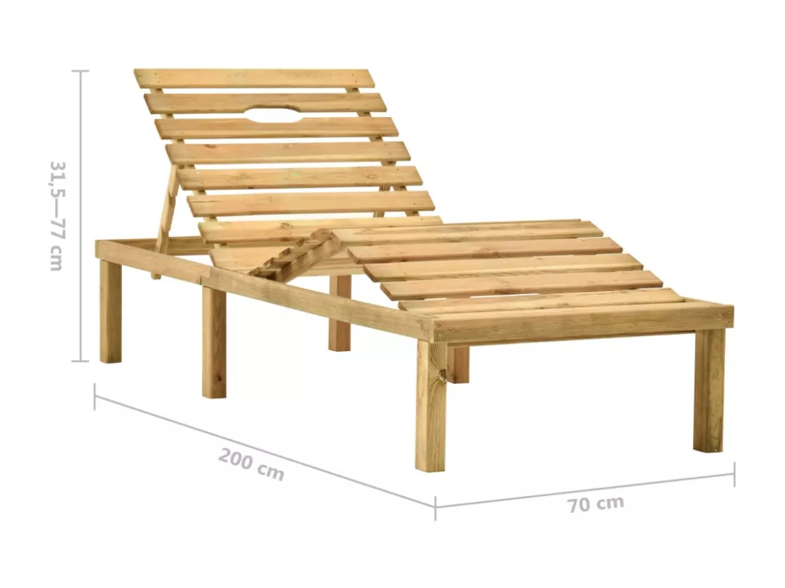 Chaise longue avec coussin beige Bois de pin imprégné