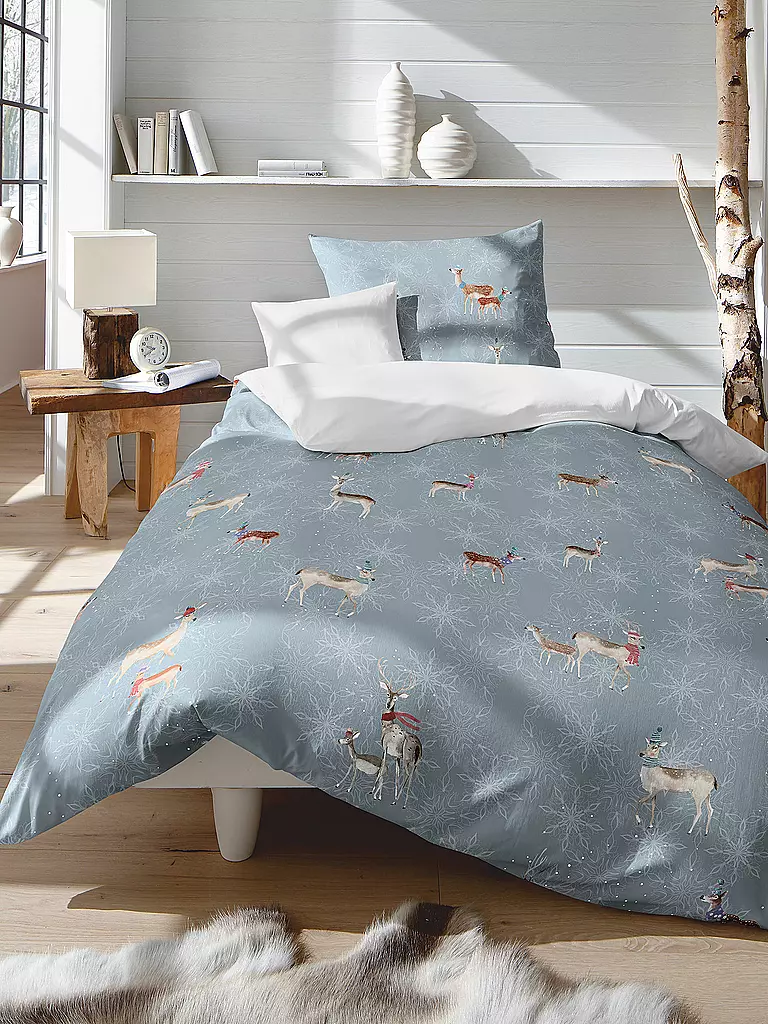 FLEURESSE Satin Bettwäsche 70x90cm/140x200cm  blau