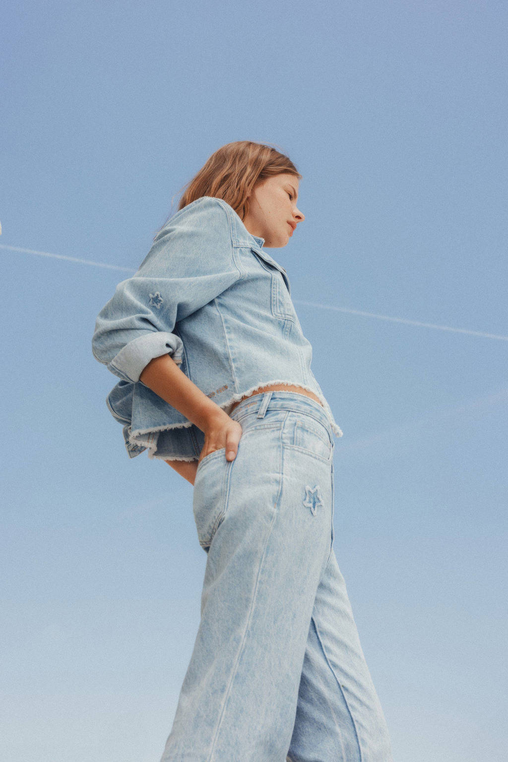 MANGO TEEN straight leg jeans met sterren lichtblauw