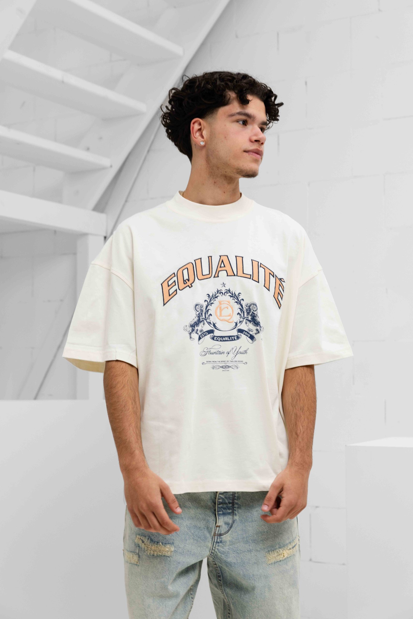 Equalité Dani Boxy T-Shirt Heren Gebroken Wit
