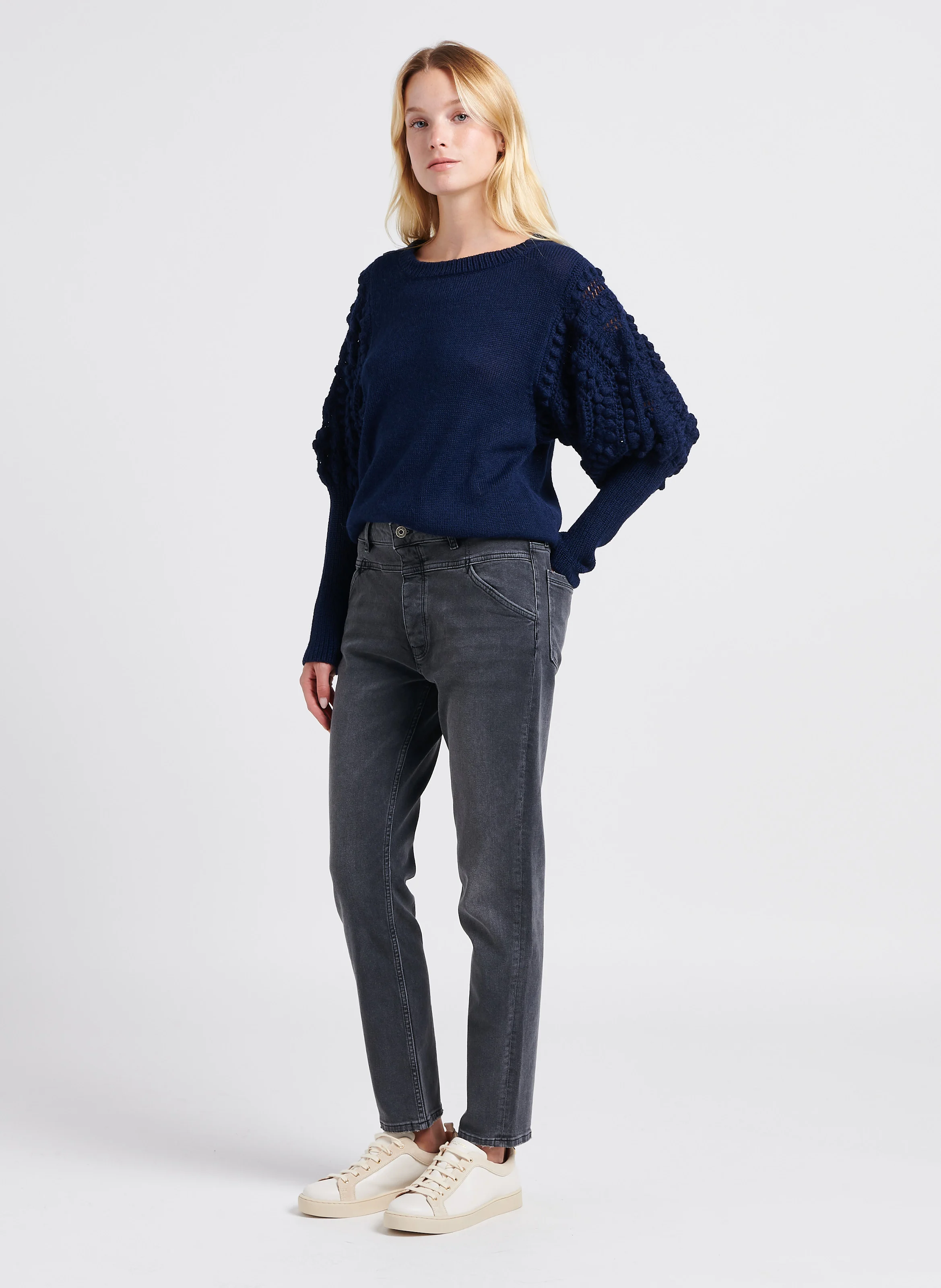 FIORELLA - Pull col bateau crochet en alpaga | Bleu