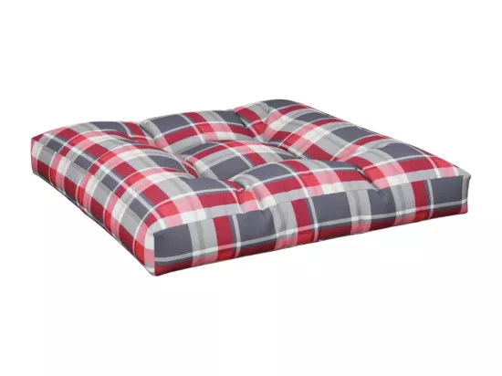Coussin de palette motif à carreaux rouge 80x80x12 cm tissu
