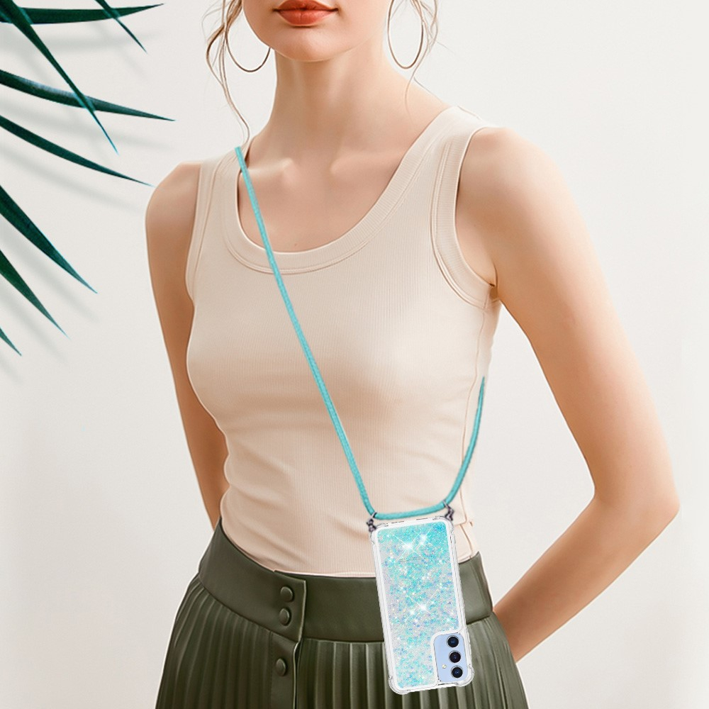 Samsung Galaxy A16 Necklace Gummi Hülle Liquid Glitzer   Handykette - Türkis