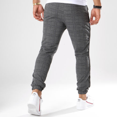 Pantalon Jogging Slim Fit A Carreaux Avec Bandes 1332 Gris Anthracite