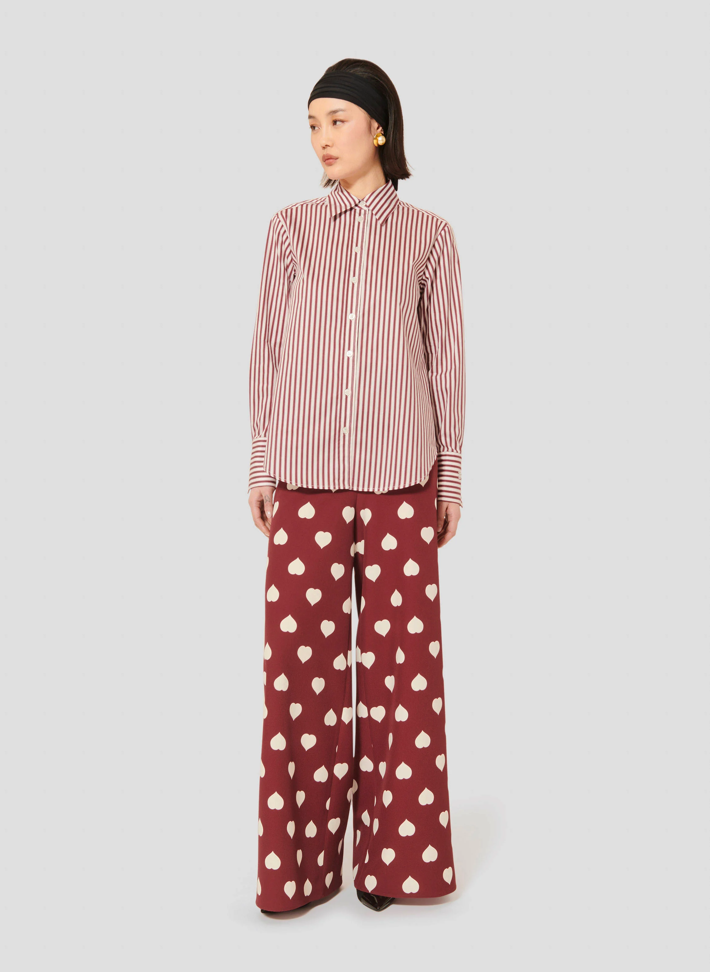 CLARISSE - Chemise droite en coton rayé | Rouge