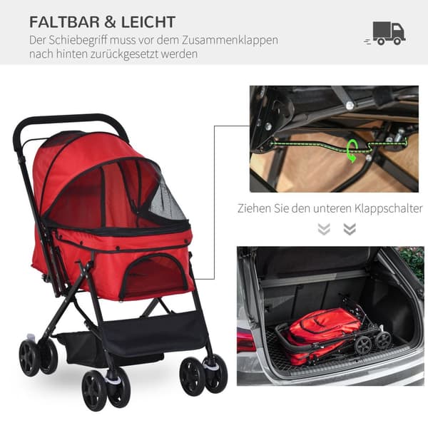 Hundevogn Oxford Rød 76,5X52X95Cm Små Hunder Og Katter