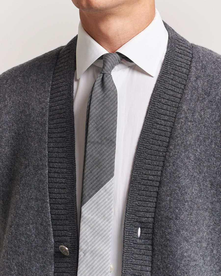 Thom Browne Uni Stripe Tie Light Grey