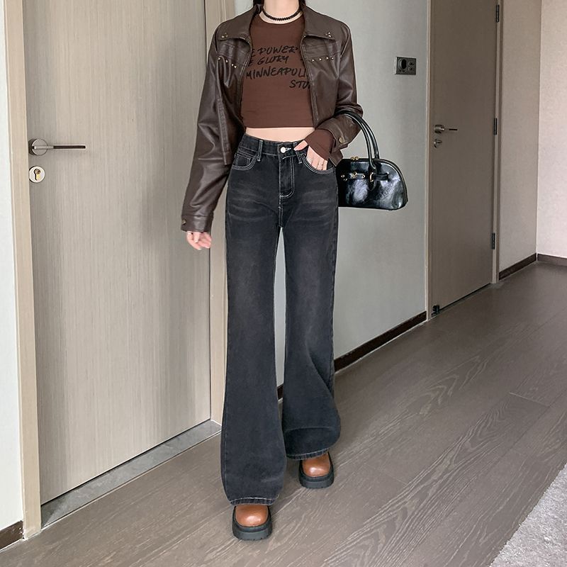Kloitrinm - High Rise Washed Flared Jeans