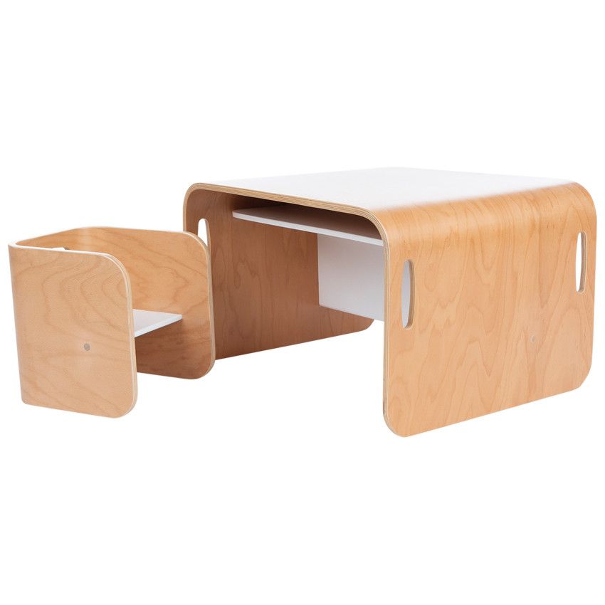 Meuble 3-en-1 bureau banc et table avec 1 chaise - Ecru