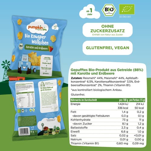 Pumpkin Organics Bio Knusper Wölkchen Karotte und Erdbeere ab 1 Jahr