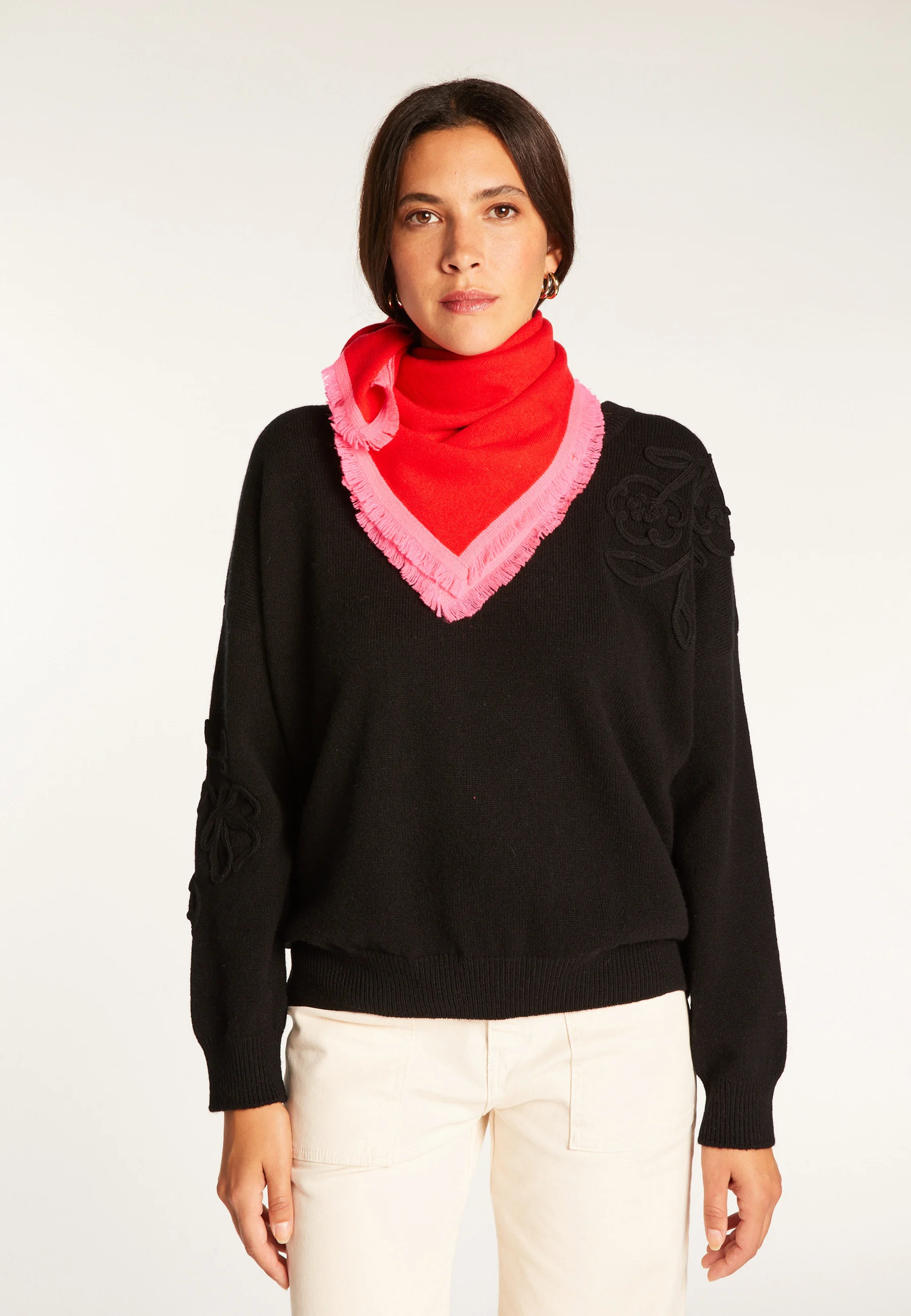 LOUISAAH24 - Foulard bicolore unisexe en cachemire | Rouge