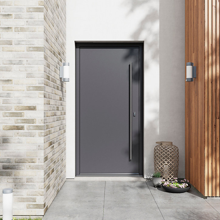 Porte d'entrée FORTIA alu gris Kapas RAL 7021 96 x h.218 cm poussant gauche