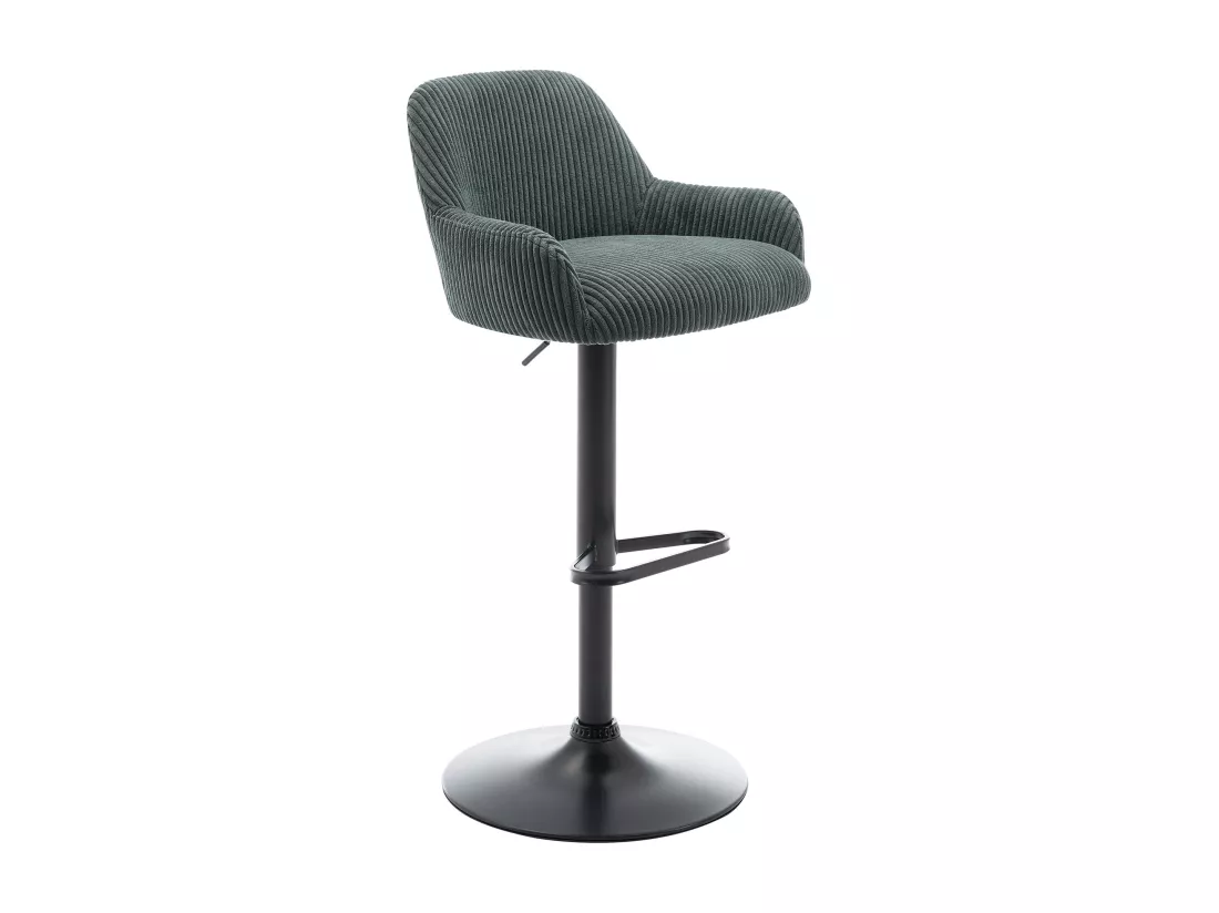 Lot de 2 tabourets en velours côtelé et métal noir - Hauteur réglable - Vert - LILIYA