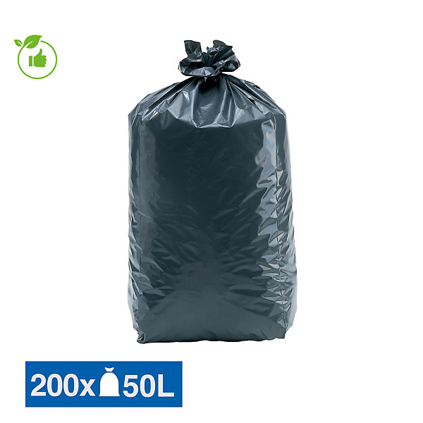 Sacs poubelle déchets lourds Tradition qualité épaisse gris 50 L, carton de 200