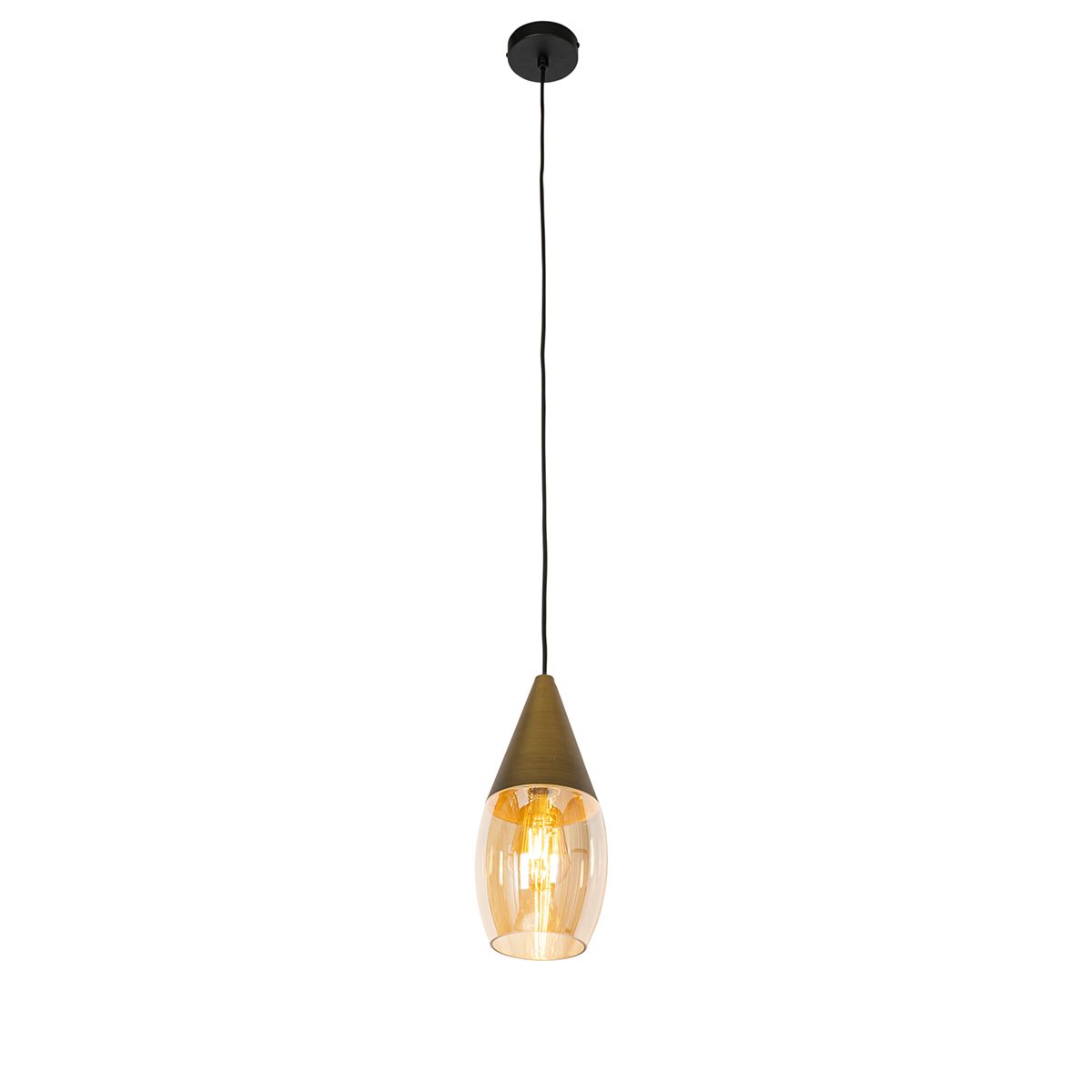 Moderne hanglamp goud met amber glas - Drop