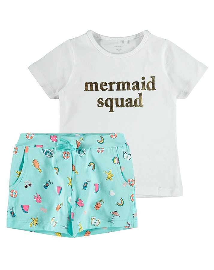T-Shirt NMFZOFIA mit Shorts in bright white/türkis