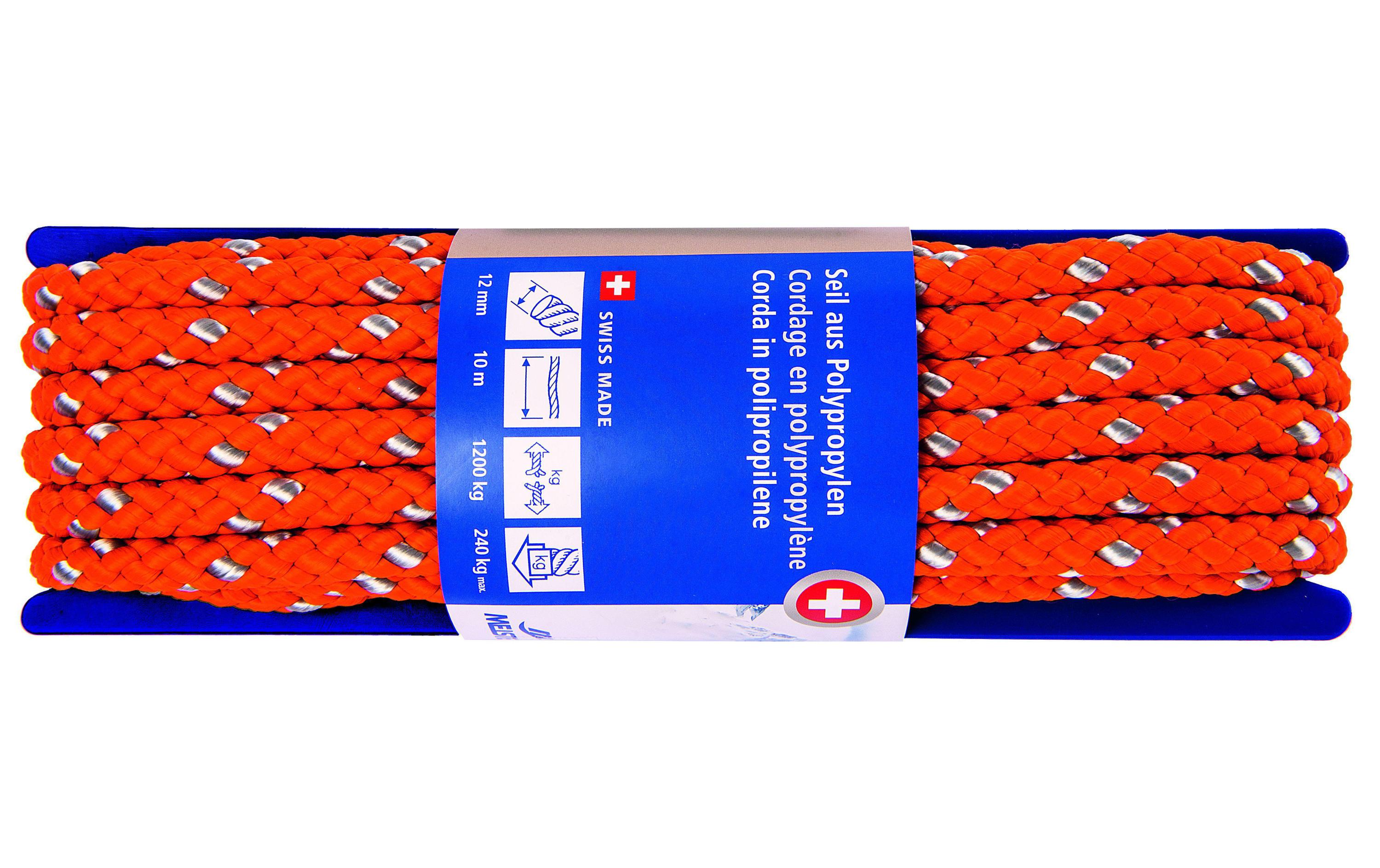 Polypropylenseil Ø 12 mm, 10 m, 1200 kg, Orange-SilberPolypropylensseil UNISOFT geflochten