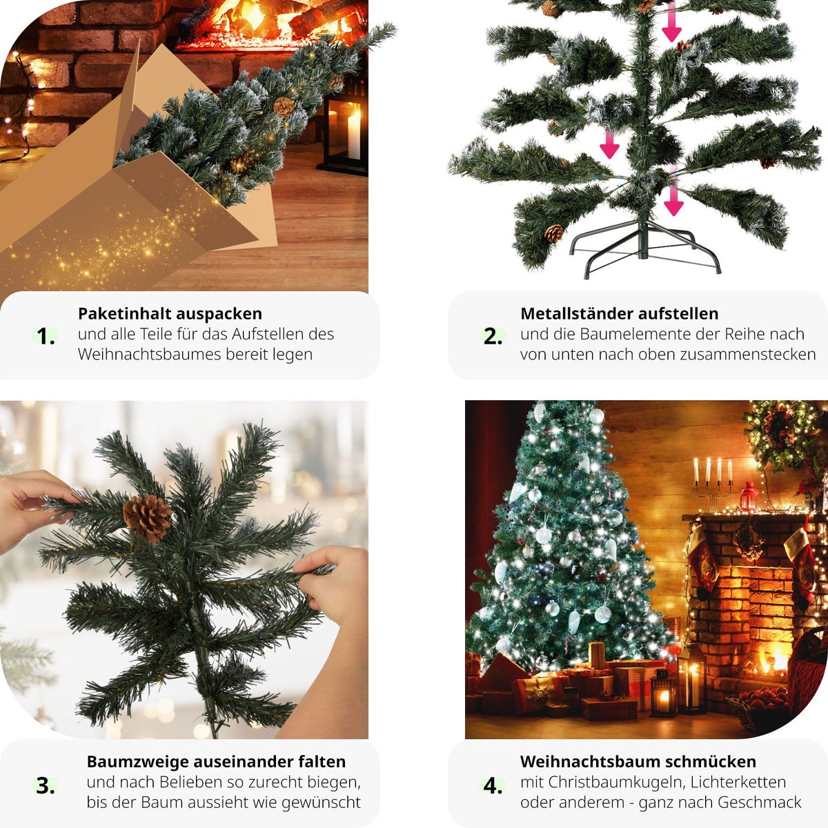 tectake 180 cm kunstkerstboom met kegels, inclusief metalen standaard met kunststof doppen