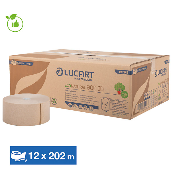 Papier toilette Lucart Identity EcoNatural 2 épaisseurs, lot de 12 bobines