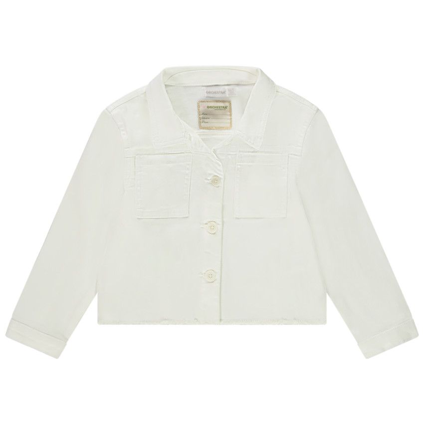 Veste en jean style worker finition raw cut pour fille - Ecru