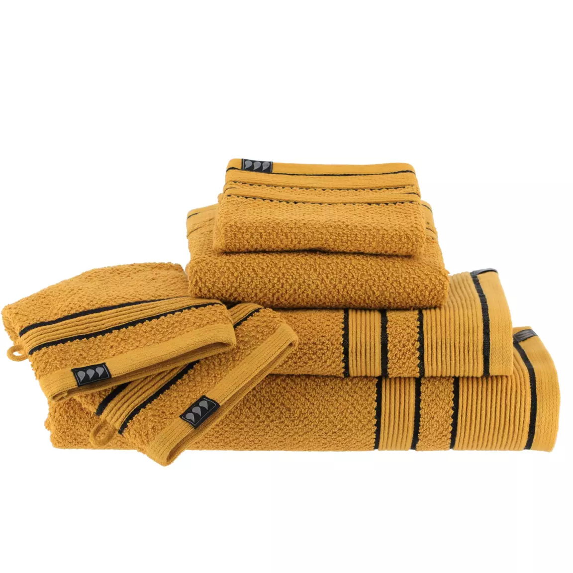 Serviette de bain coton (30 x 50 cm) Black Line Jaune ocre / noir