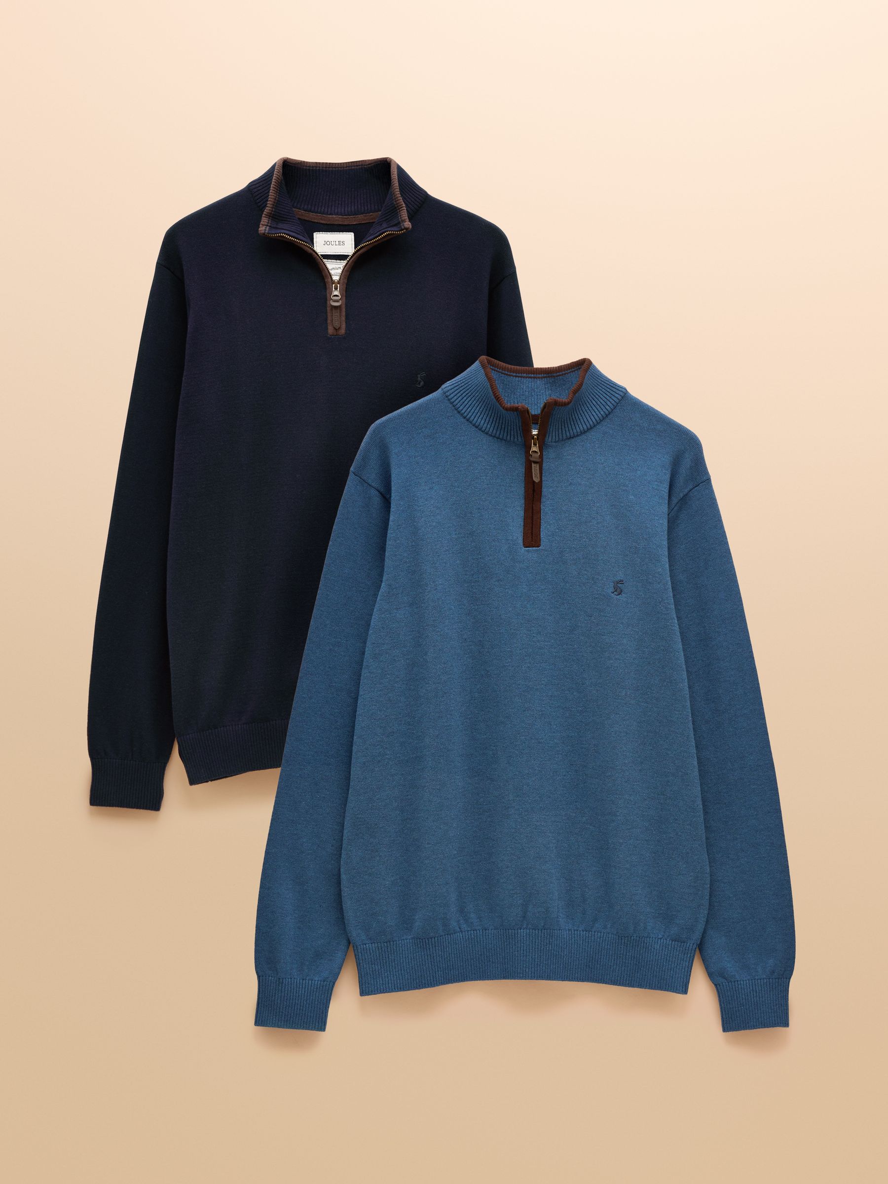 Marineblauw - Joules Hillside Quarter Zip Knitted Jumpers 2 Pack