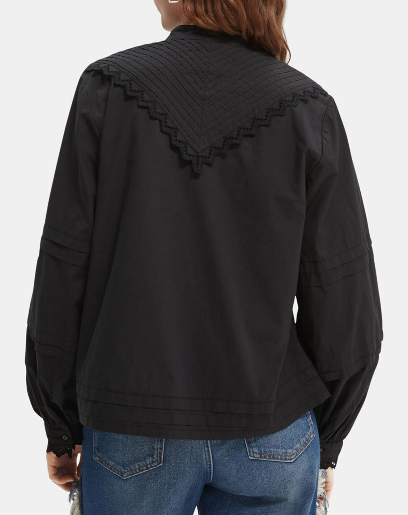 Scotch & Soda Blouse 100% Coton Bio avec broderie Anglaise noire