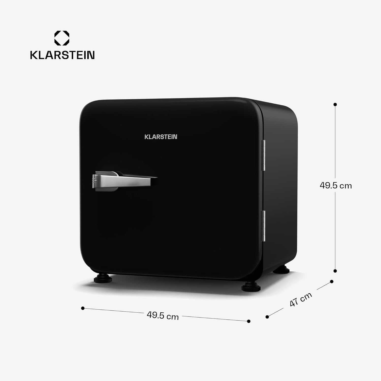 Klarstein Audrey Evo 43L Mini Kühlschrank - Retro-Design, Leise 40 dB, Kompressor, Verstellbare Füße, Wendetür, Kühlschrank Klein für Schlafzimmer und Büros, Schwarz