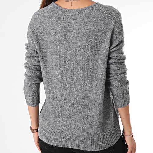 Pull Col V Femme Nora Gris Anthracite Chiné