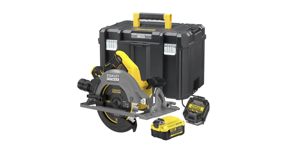 StanleyFATMAX V20 18V Cirkelzaag 190mm handcirkelzaag  (Zwart/geel, Accu en oplader inbegrepen, met koffer)