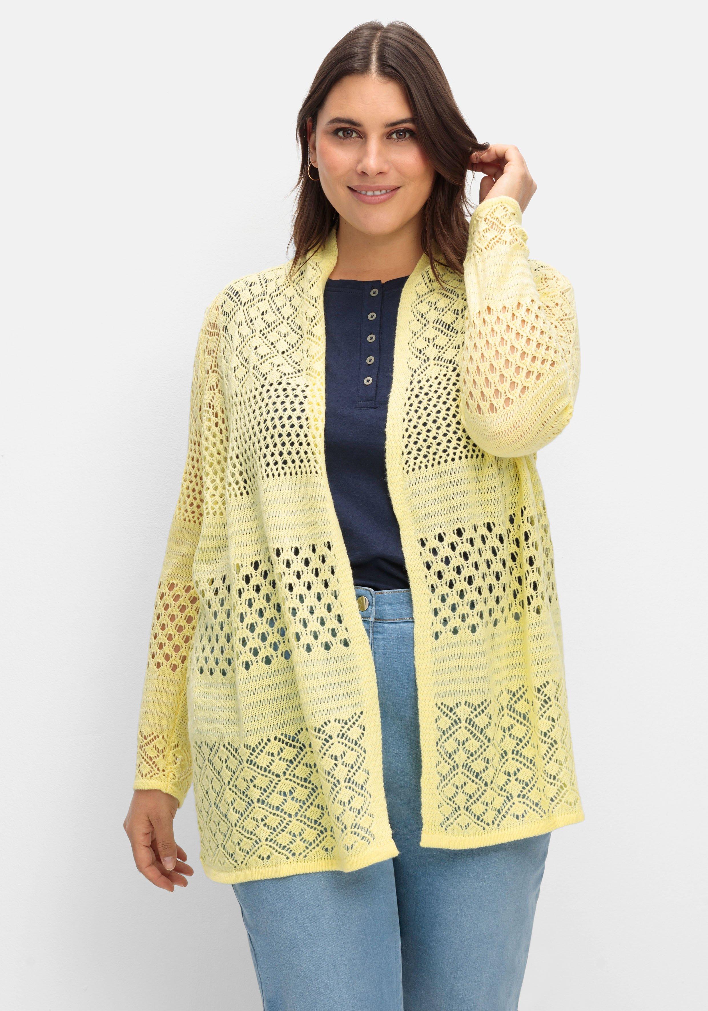 Strickjacke mit Ajourmuster, in offener Form