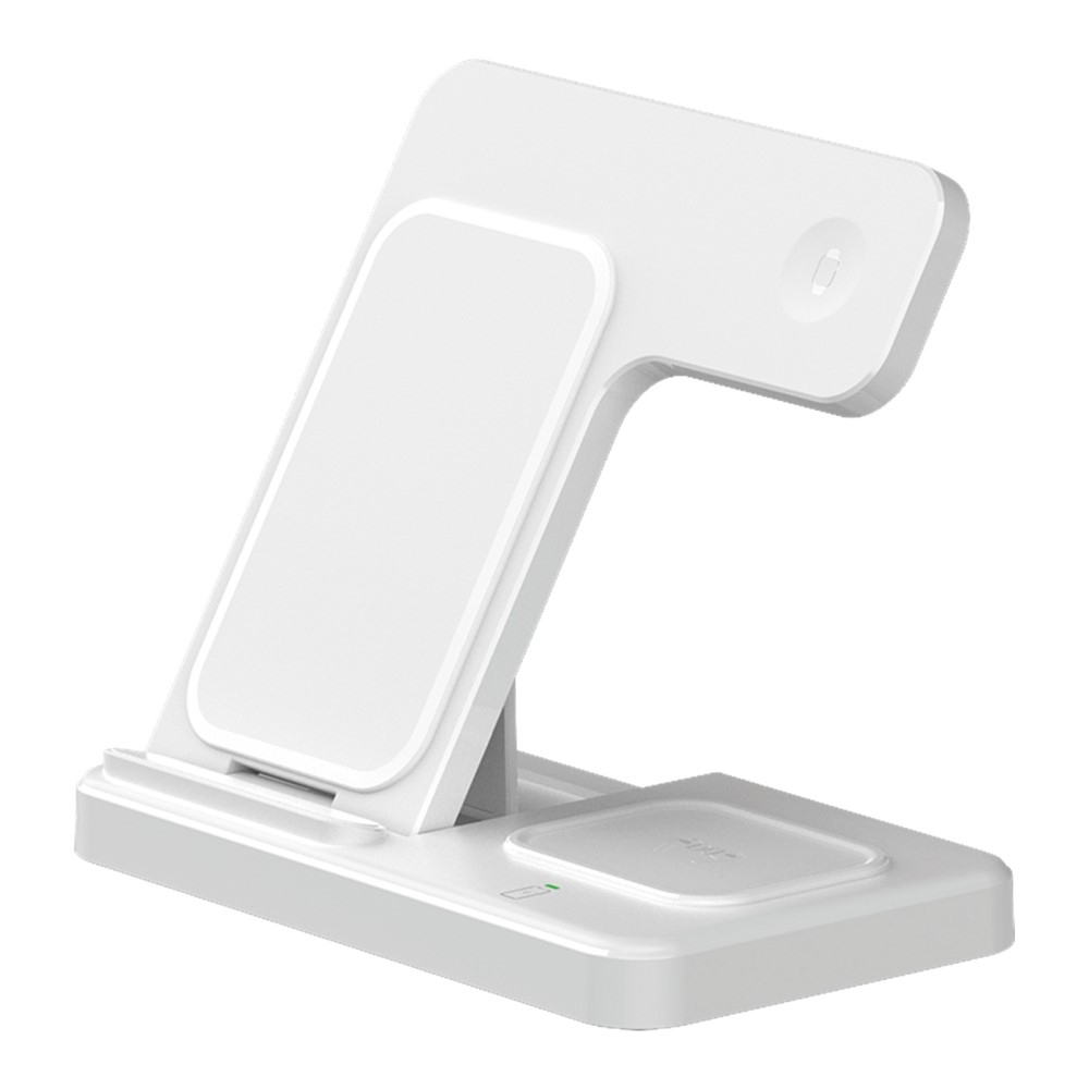 (15W) 3in1 Ladegerät Qi Wireless Charger Faltbarer Ladeständer für Apple Watch / Smartphone / AirPods - Weiss