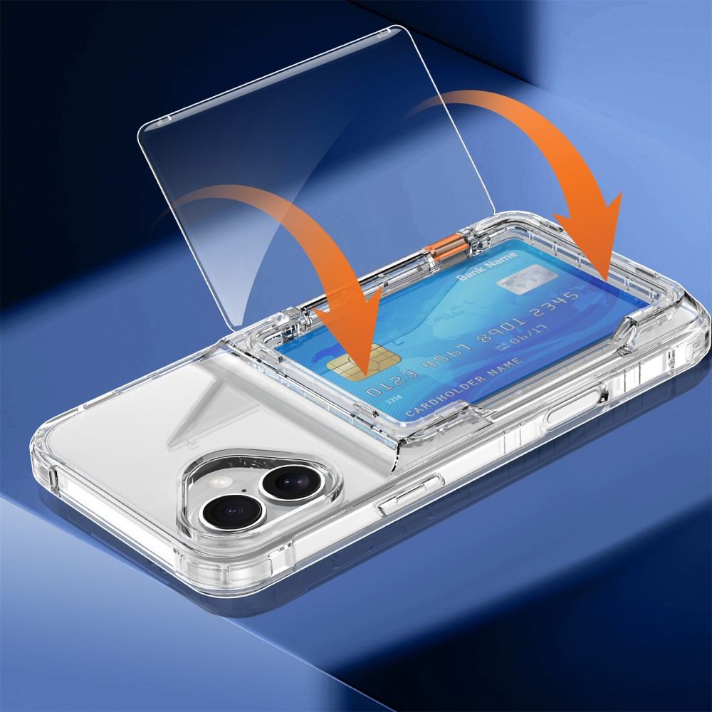 iPhone 16 Pro Gummi Case Schutzhülle Air Cushion Fallschutz mit Kartenfach   Kickstand - Transparent