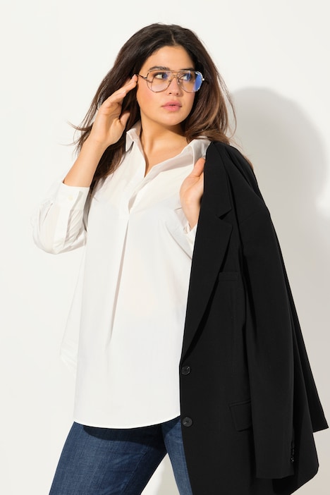 Bluse, Zierfalte, Oversized, Hemdkragen, Langarm