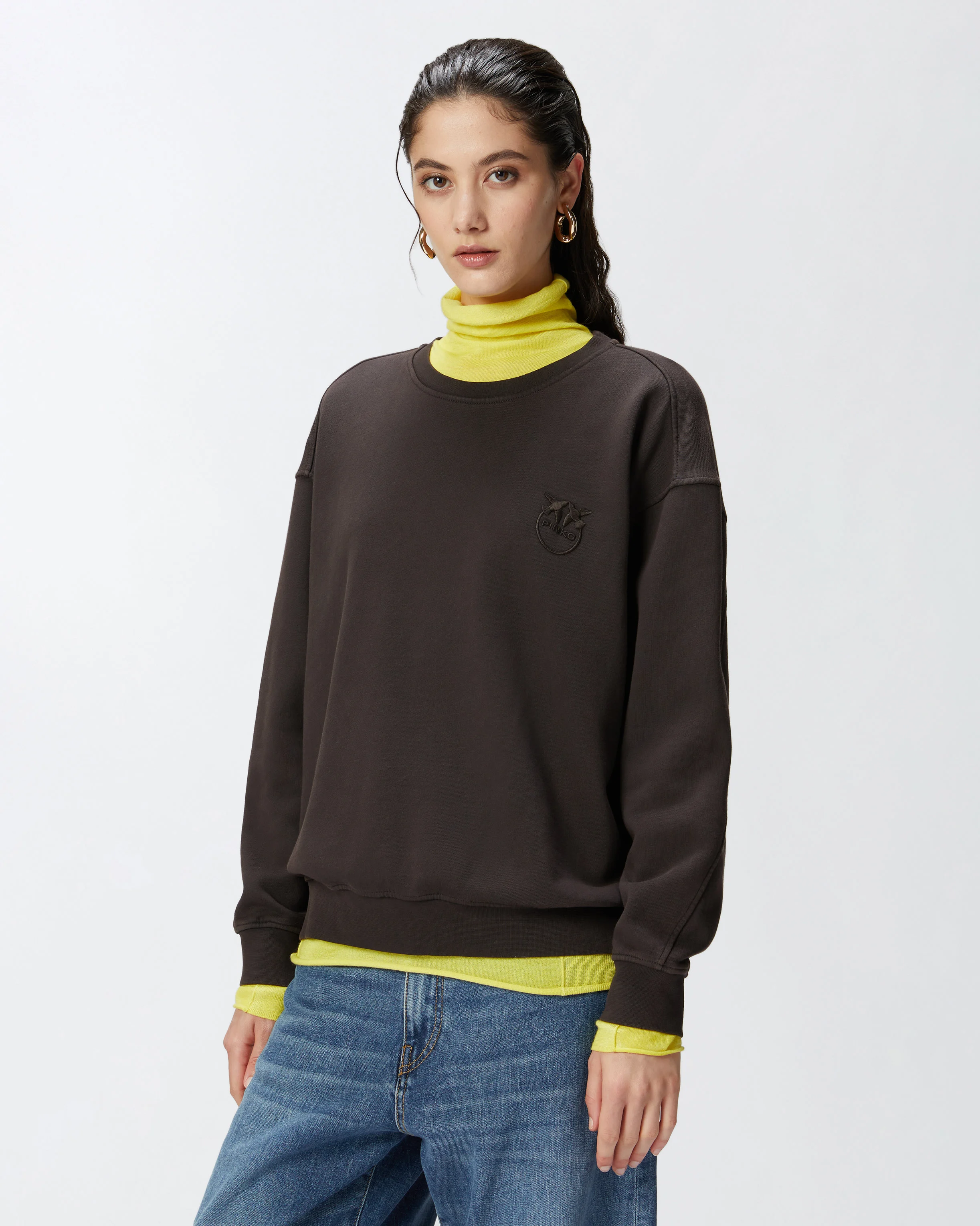 Sweat-shirt à col rond et logo brodé | Marron
