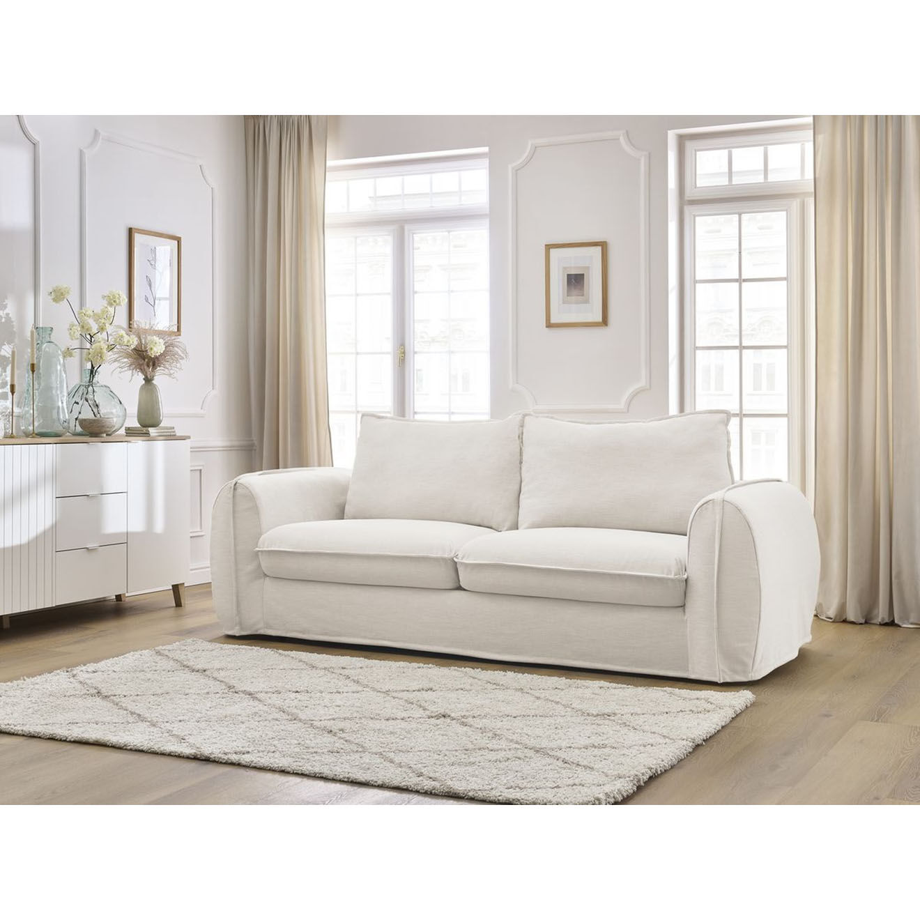 Bobochic Canapé droit convertible express 3 places Archimède 140 beige - 216x106x93 cm